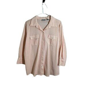 Chicos Top XL Orange Striped Casual Neutral Feminine Retro Boho Western Mature